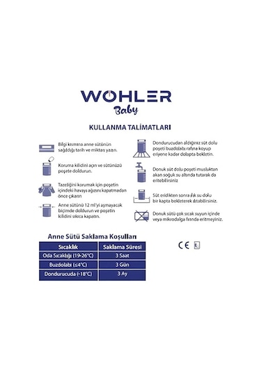 Wohler Süt Saklama Poşeti 25'li 3 x 75 Adet