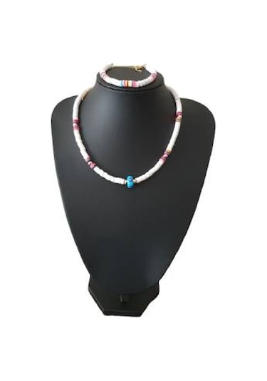 Fimo Soft Nazar Boncuklu Kolye ve Bileklik Seti  Beyaz Çok Renkli