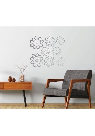 Duvar Süsü Sticker 2 Adet Gri Papatyalı Şeffaf Filmli Pvc 48x33