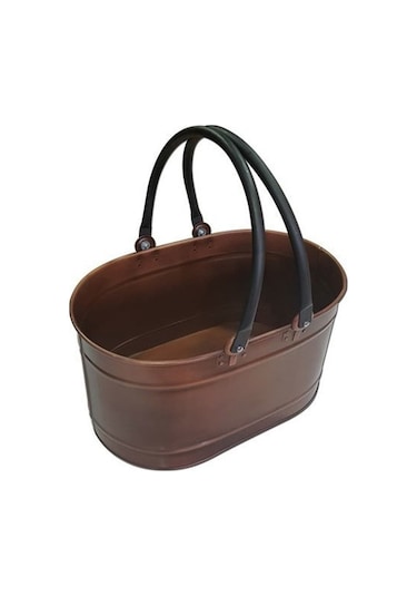 Bakır Çift Boru Kulplu Oval Odun Kovası