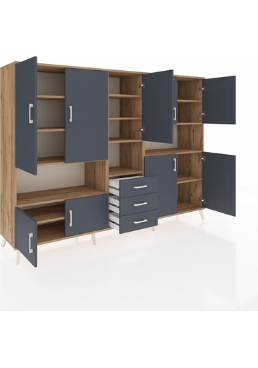 Hyperion Dolap 13 Raflı 3 Çekmeceli 9 Kapaklı 220x44x163 Çam-antr Çam-antrasit