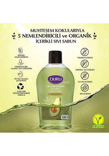 Duru Sıvı Sabun Organik İçerikli Avokado 1500 Ml X 3 Adet