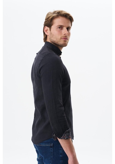 Arma Erkek Denim Jean Slim Fit / Dar Kesim Kot Dokuma Gömlek K9gkd1070 Siyah