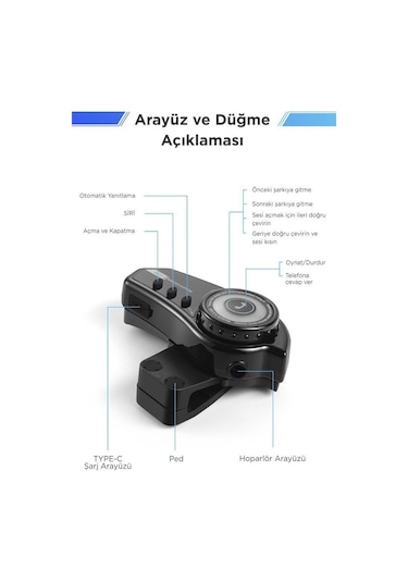 Torima Bt-35 Siyah 5.0 Bluetooth Motosiklet Kulaklığı Siyah
