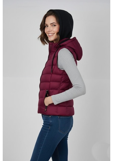 Baglan Kadın Kapüşonlu Spor Yelek 5000 Bgl-st04894 Bordo