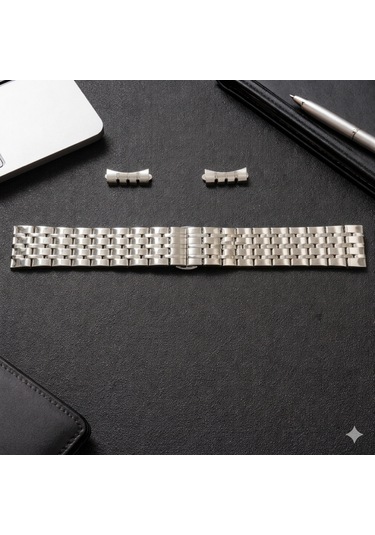 20mm Çapında Ucu Kavisli Gümüş Renk Çelik Saat Kordonu