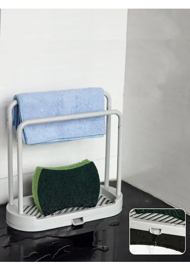 Neevoyu Beyaz Mutfak Sünger Ve Sabun Tutucu, 20.5x9.5x20.5 Cm, Su Akıtma Tablasıyla, Organizasyon Ve Kurulu Tutma Fonksiyonu, 1 Adet Beyaz