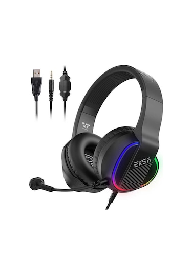 Eksa E400 Gaming Kulaklık Oyuncu Kulaklığı 3D Surround RGB Led 3.5 mm & Çıkarılabilir Mikrofon - ZORE-257904