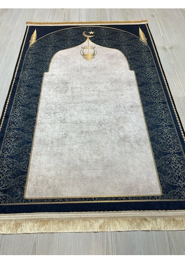 Seccade Diz Ağrıtmayan Yumuşak Gold Saçaklı Seccade Ve Namazlık Siyah - Altın