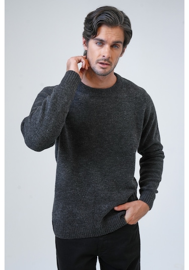 Antrasit Regular Fit Bisiklet Yaka Triko Kazak-antrasit Antrasit