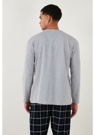 Buratti Ekoseli Pamuklu Regular Fit Yüksek Bel Bisiklet Yaka Erkek Pijama Takımı 6574000 Gri