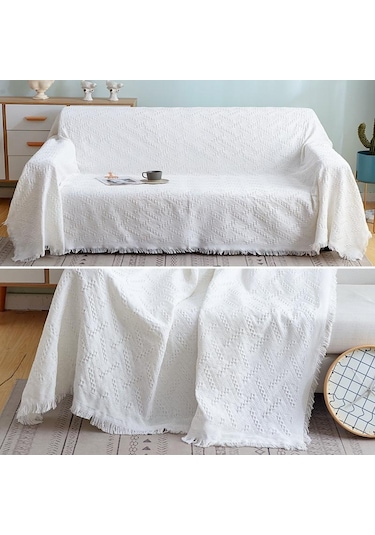 Beyaz Püskül Jakarlı Kanepe Battaniyesi Gri Haki Geometrik Yatak Banketi Açık Kilim Kamp Piknik Battaniyesi Kanepe Havlusu 180 130cm