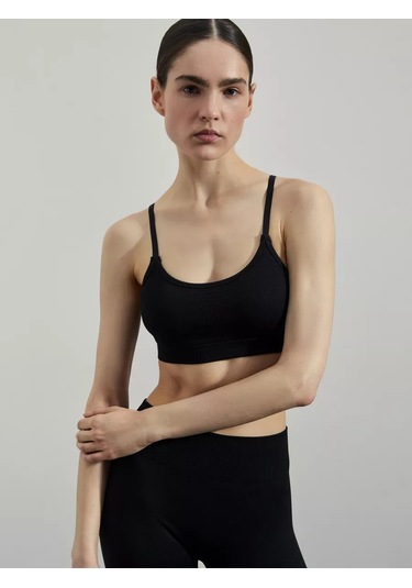 Zarına Fitness İçin Askılı Çizgili Spor Üst 232324093 Siyah