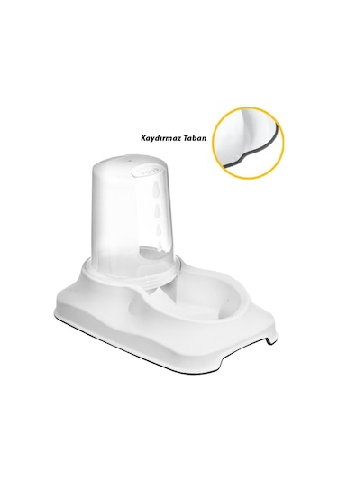 Pribor Kedi Ve Köpekler İçin Mama Kabı / Su Kabı Hazneli Kaydırmaz Taban 1,5 Lt Beyaz