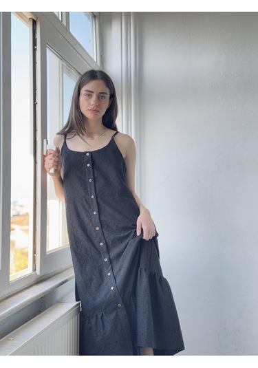 Retrobird Adel Askılı Brode Elbise Kadın Siyah-13847 Siyah