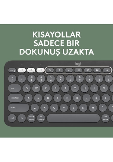 K380s Pebble Keys 2 Çoklu Cihaz Özellikli Bluetooth İngilizce Q