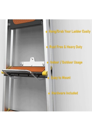 Pazly Ağır Hizmet Garaj Depolama Merdiveni - Paslanmaz Çelik, 20.32x19.05cm, Katlanabilir, Uzay Tasarrufu, Duvar Braketli, Garaj İçin