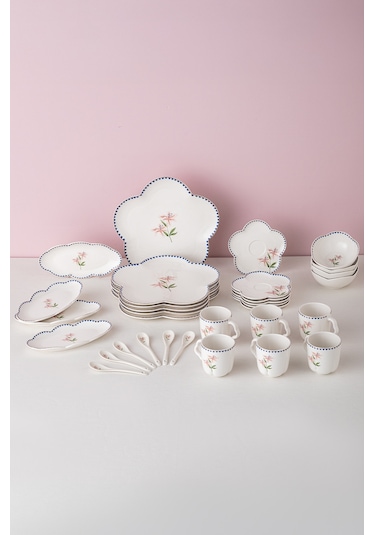 Emsan Lilium Porselen 32 Parça 6 Kişilik Kahvaltı / Servis Takımı Beyaz