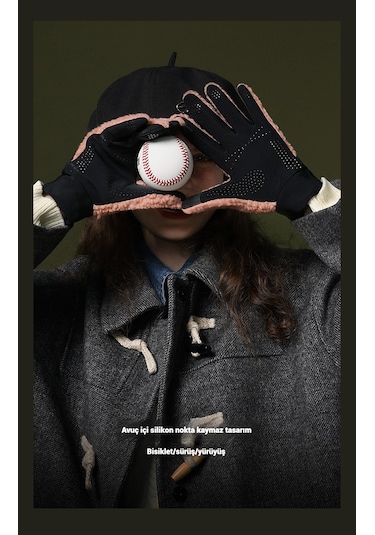 Snapbuy Unisex Kışlık, Parmak Açılır Dokunmatik, Kalın Peluş Eldiven Pembe