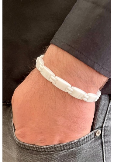 1. Sınıf Çelik Ve Seramik Mixli Beyaz Erkek Bileklik 23 Cm