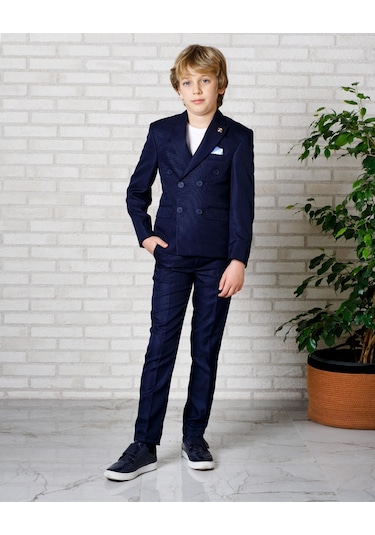 Erkek Çocuk Takım Elbise Lacivert Spor 3 Lü Takım Pantolon Tişort Ceket 6-14 Yaş Lacivert