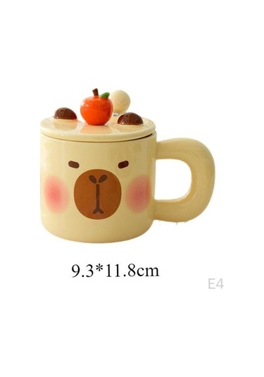 Novahub Bej Seramik Kapibara Kupa, 300-400ml, Ev & Otel İçin, Çay, Kahve, Süt Kupası, Pembe Pembe