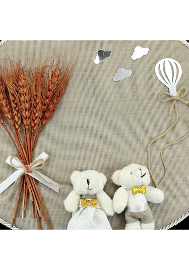 Süslebabypartystore Kuru Çiçek Tanzimli, Jüt Kumaş, Isimli Oval Kapı Süsü Çok Renkli