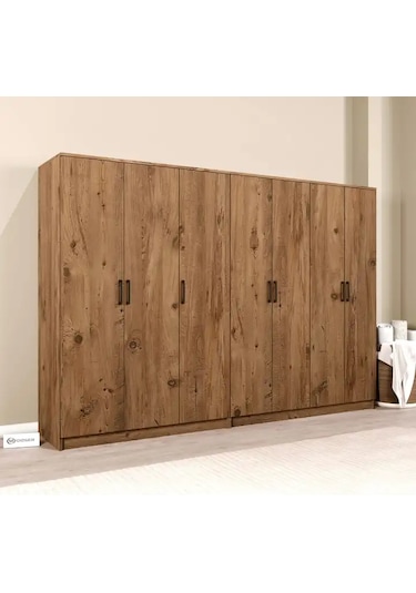 Kardelen Serisi Atlantik Çam 7 Kapaklı 10 Raflı 260 Cm Elbise Dolabı - Gardırop Seti Atlantik Çam
