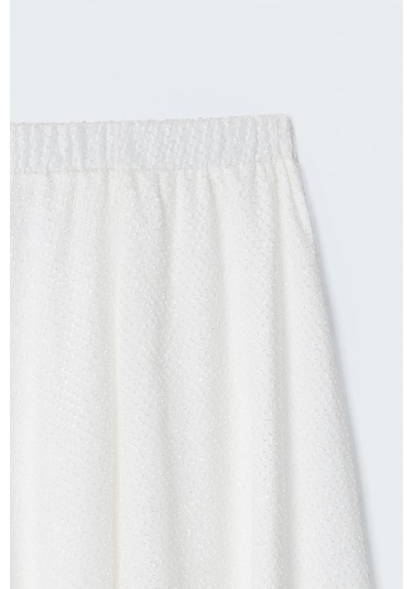 Sateen Dokulu Kloş Etek - Ekru-137413