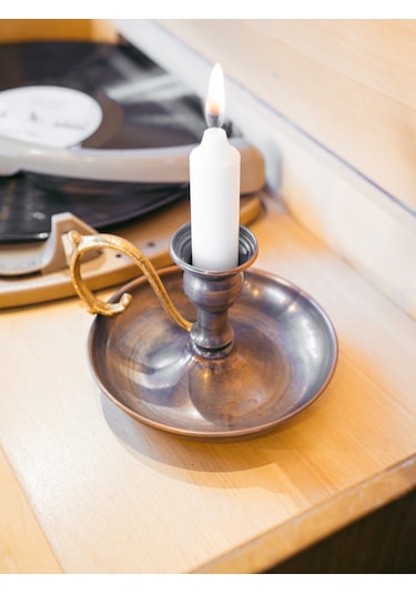 Bakır El Şamdanı Düz Model Oksitli Renk