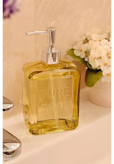Makri Home Renkli Cam Sıvı Sabunluk, 500 Ml, Sarı Sarı