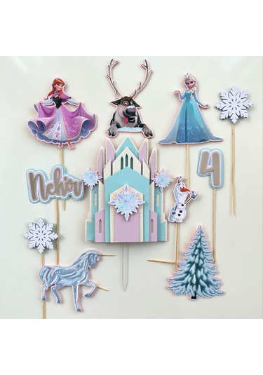 Karlar Ülkesi Elsa Temalı Kız Çocuk Doğum Günü İsme Özel 3d Pasta Süsü Seti Cake Topper Çocuk