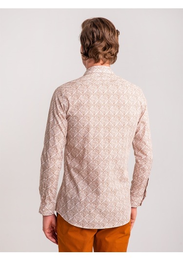Dufy Kahve Erkek Slim Fit Paul Yaka Uzun Kol Gömlek - 60643 Kahverengi