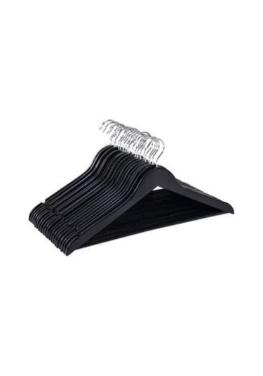 2F Siyah Ahşap Görünümlü Plastik Kıyafet Askısı - 36 Adet Siyah