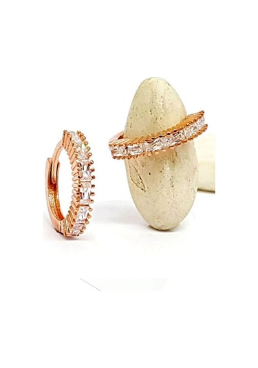 Baget Kesim Taşlı Gümüş Rose Küpe N11.15617