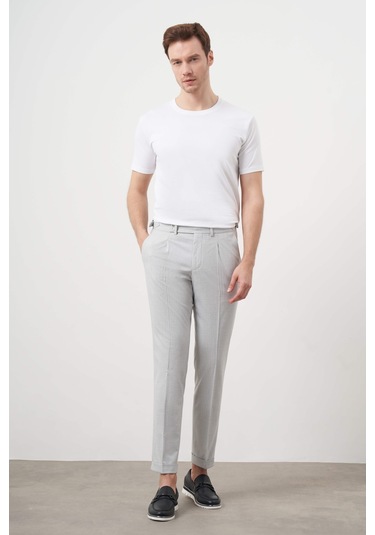 Morven Erkek Gri Poliviskon Trend Pileli Slim Fit Spor Pantolon Gri