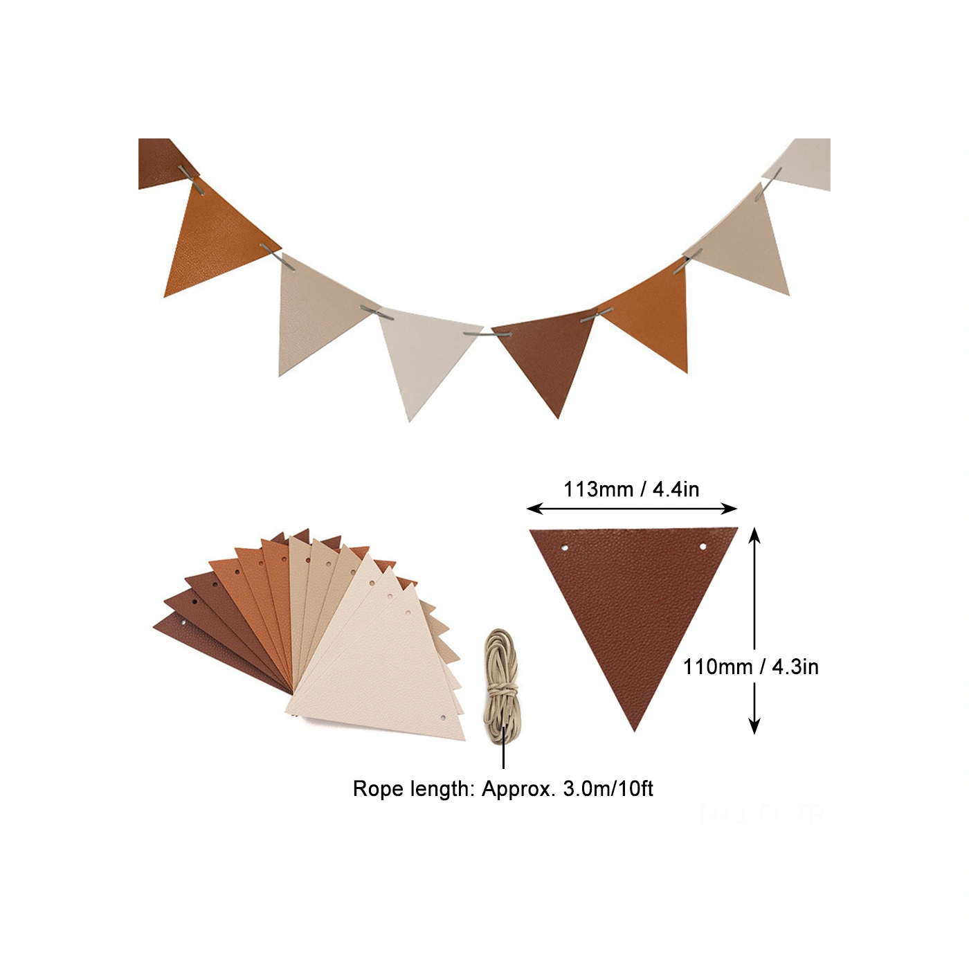 Lemestar 3 Metre Deri İp İle Kamp Bayrakları Seti - Kahverengi, 12 Adet Bayrak, Dış Mekan Kullanıma Uygun Kahverengi