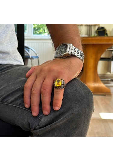 925 Ayar Gümüş El Yapımı Taş Yüzük Sitrin Gümüş