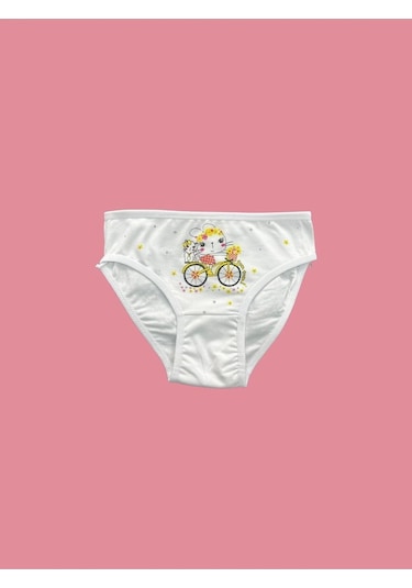 Baskılı Beyaz Kız Çocuk Külot 6'lı Beyaz