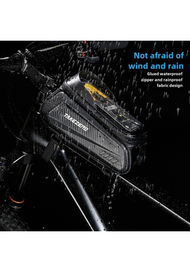 Youtek Takezero Dağ Bisikleti Çantası Eva Sert Kasa Ön Çubuk Çantası Unisex Telefon Çantası Sınır Ötesi 1l Siyah Logo'lu Siyah