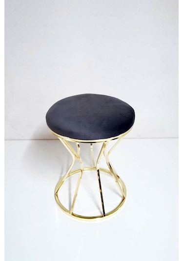 Metal Ayaklı Lüks Puf Tabure Koltuk Gold Füme