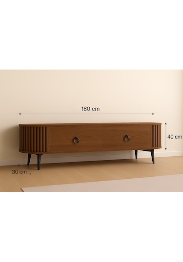 Linea Tv Ünitesi 150 Cm Lik Oval Dekoratif Tv Ünitesi Ceviz