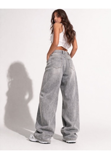 St.poll Gri Yıkamalı Unisex Baggy Jeans Pantolon Açık Gri