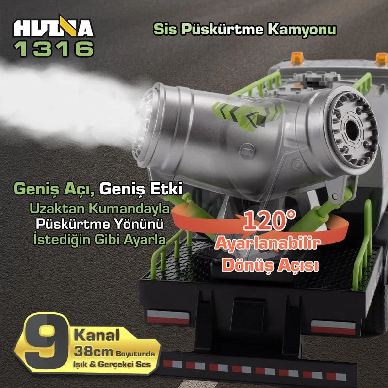 Huına 1316 1/18 Rc Sis Püskürtme Kamyonu İş Makinesi Uzaktan Kumandalı Rc Model - 2.4ghz Gerçekçi Similasyon Ses Ve Işık Sistemi
