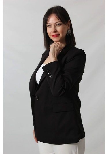Moda Berray 1905 Siyah Kadın Büyük Beden Blazer Ceket Siyah