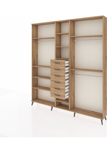 Arges Dolap 10 Raflı 6 Çekmeceli 3 Askılı 220x30x243 Çam-çam/çam Atlas Çam/atlas Çam