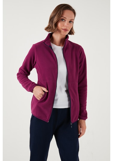 Lela Slim Fit Anti-Pilling Tüylenme Yapmayan Fermuarlı  Polar Bayan Hırka 5907012 Mor
