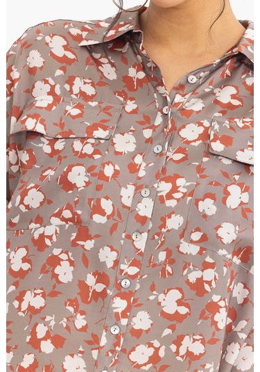 Galaxi Kadın Büyük Beden Desenli Manşetli Gömlek 3051000 Vizon