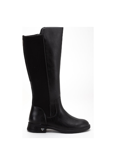 Siyah Kadın Çizme Düz Taban Streç Fermuarlı-4331 Siyah