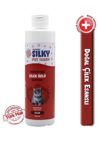 Silkypetwash - Kedilere Özel Doğal Çilek Özlü Şampuan - 250ml